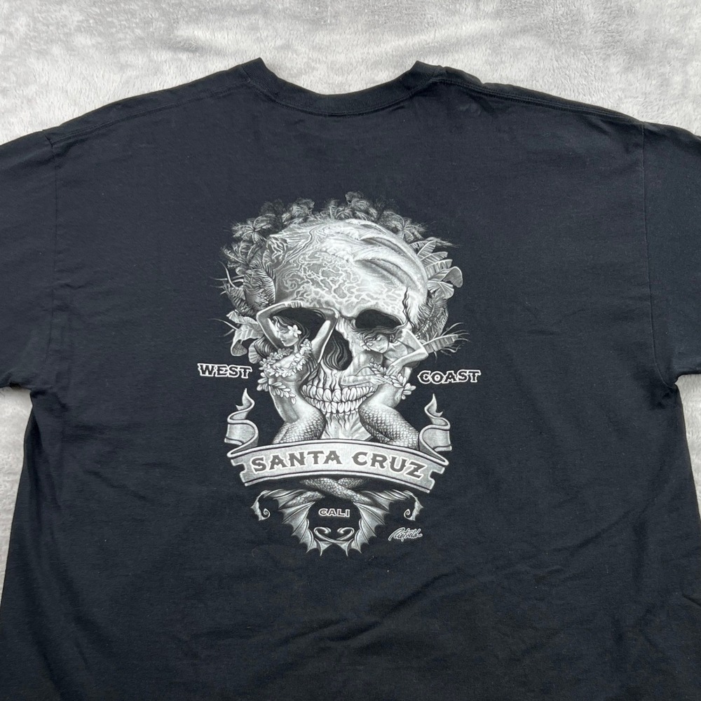 Coastal Classics Santa Cruz Skull Mermaid T-Shirt 2XL Black Men West Coast Surf